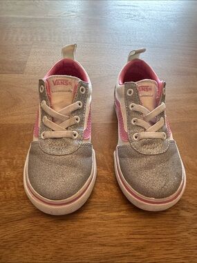Vans Kids Glitter Slip On Sneakers in Pink and Silver